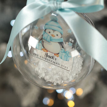 Baby's 1st Christmas Penguin Snowy Acrylic Bauble Decoration, 3 of 8