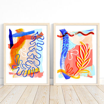 Abstract Blue And Orange Leaf Shape Art Print, 4 of 11