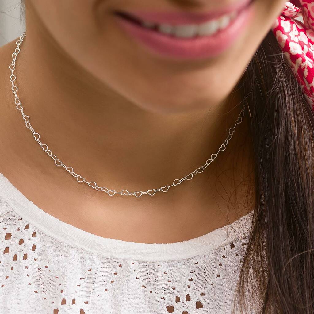 Sterling Silver Linking Heart Choker By Bloom Boutique