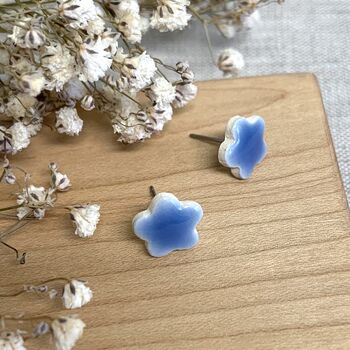 Small Blue Forget Me Not Ceramic Earrings, 5 of 8
