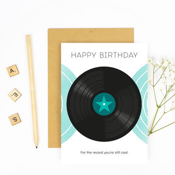 Turquoise Vinyl For The Record Happy Birthday Card, 4 of 4