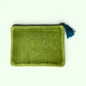 Embroidered Velvet Mini Pouch | Green Floral, 2 of 4