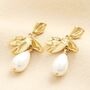 Leaf And Pearl Drop Earrings In Gold, thumbnail 1 of 4