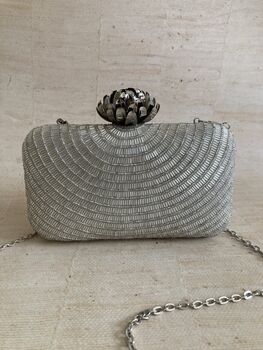 Silver Lotus Clasp Rectangular Clutch Bag, 4 of 11