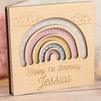 Pastel Rainbow Birthday Engraved Wooden Greetings Card, 3 of 6