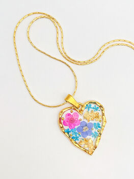 Heart Necklace With Forgetmenot And Pink Flowers, 2 of 9