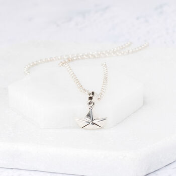 Silver 1st Anniversary Paper Boat Necklace, 7 of 8