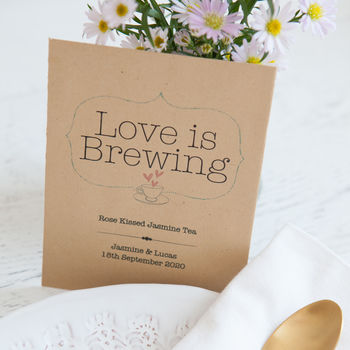 10 ‘Love Is Brewing’ Personalised Tea Favour Packets, 2 of 5