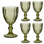 Aurielle Set Of Four Embossed Green Glass Wine Goblets, thumbnail 2 of 5