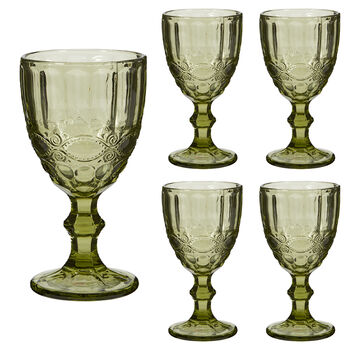 Aurielle Set Of Four Embossed Green Glass Wine Goblets, 2 of 5