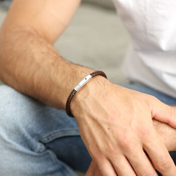 Men's Personalised Engraved Polished Leather Bracelet, 6 of 11