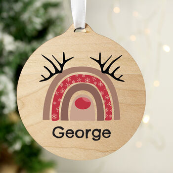 Personalised Rainbow Reindeer Round Wooden Decoration, 3 of 4