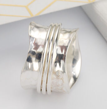 Wave Hammered Sterling Silver Spinner Ring, 3 of 7
