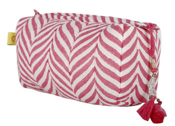 Block Print Indore Pattern Pink Herringbone Makeup Bag, 2 of 4