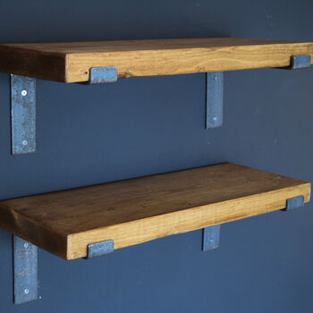 Extra Thick Light Oak Wood Shelf With Steel Brackets, 2 of 4