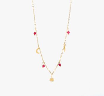 Waterproof Gold Plated Necklace With Charms And Red Stones, 2 of 3