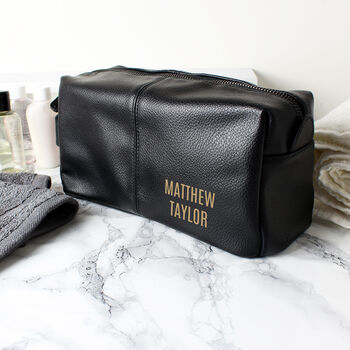Personalised Message Luxury Faux Leather Black Wash Bag, 5 of 7