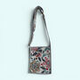 Mini Cross Body Bag | Grey With Turquoise And Red Block Print Floral, thumbnail 1 of 5