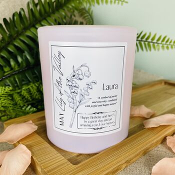 May Lily Of The Valley Birth Flower Personalised Candle, 2 of 11