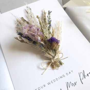 Wedding Card Personalised Dried Flower Mini Bouquet, 7 of 11