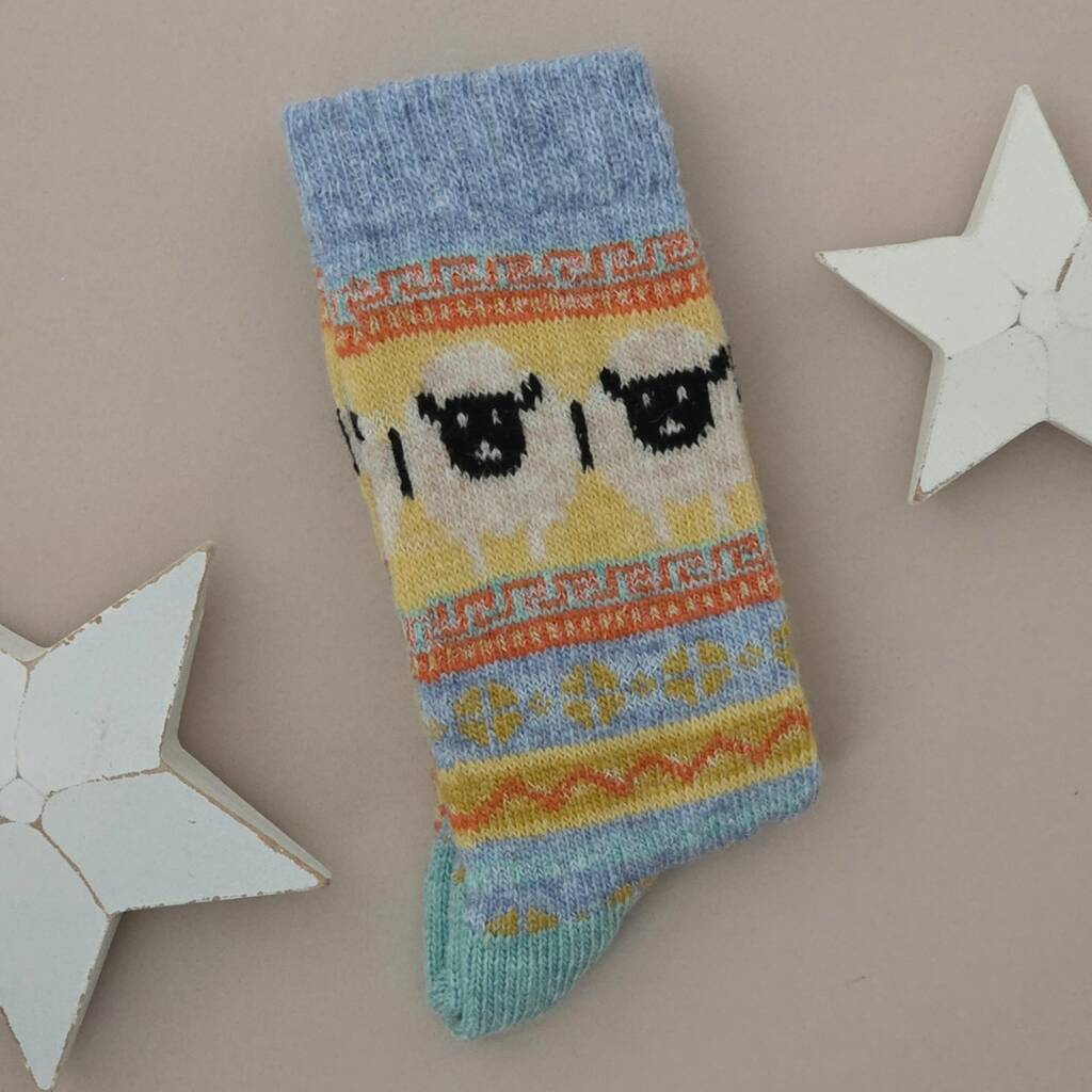 Wool Blend Sheep Socks In Blue, 1 of 2