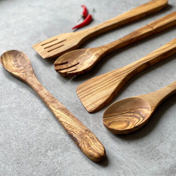 Olive Wood Five Piece Kitchen Utensil Set, 3 of 5
