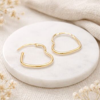 Gold Plated Sterling Silver Heart Hoop Sleeper Earrings – 22mm, 3 of 6