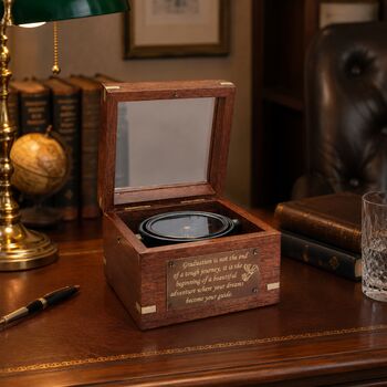 Personalised Glass Lid Gimbal Compass With Bronze Plaque, 3 of 9