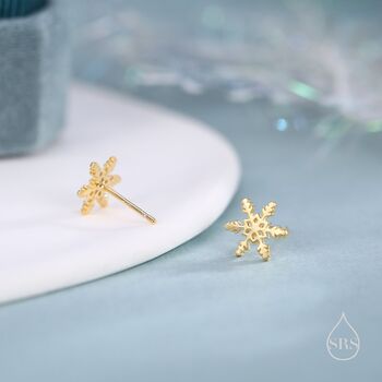 Small Snowflake Stud Earrings In Sterling Silver, 3 of 12