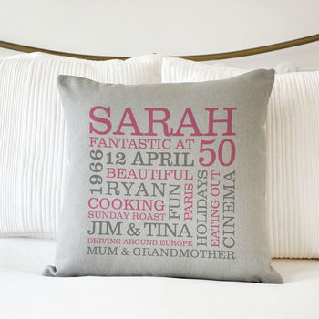 Personalised 50th Birthday Word Art Cushion, 2 of 9