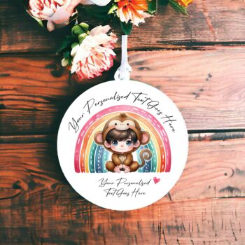 Personalised Cute Child Monkey Rainbow Decoration Gift, 2 of 2