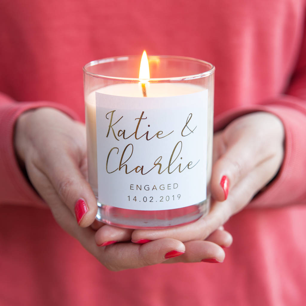 personalised engagement candle gift by little cherub design