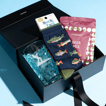 Fishing Pint Glass, Socks And Snacks Gift Set, 6 of 6