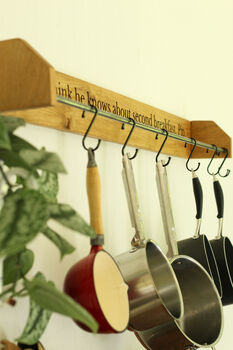 Custom Engraved Farmhouse Kitchen Pan Hanger – Handmade From Dartmoor Oak, 9 of 12