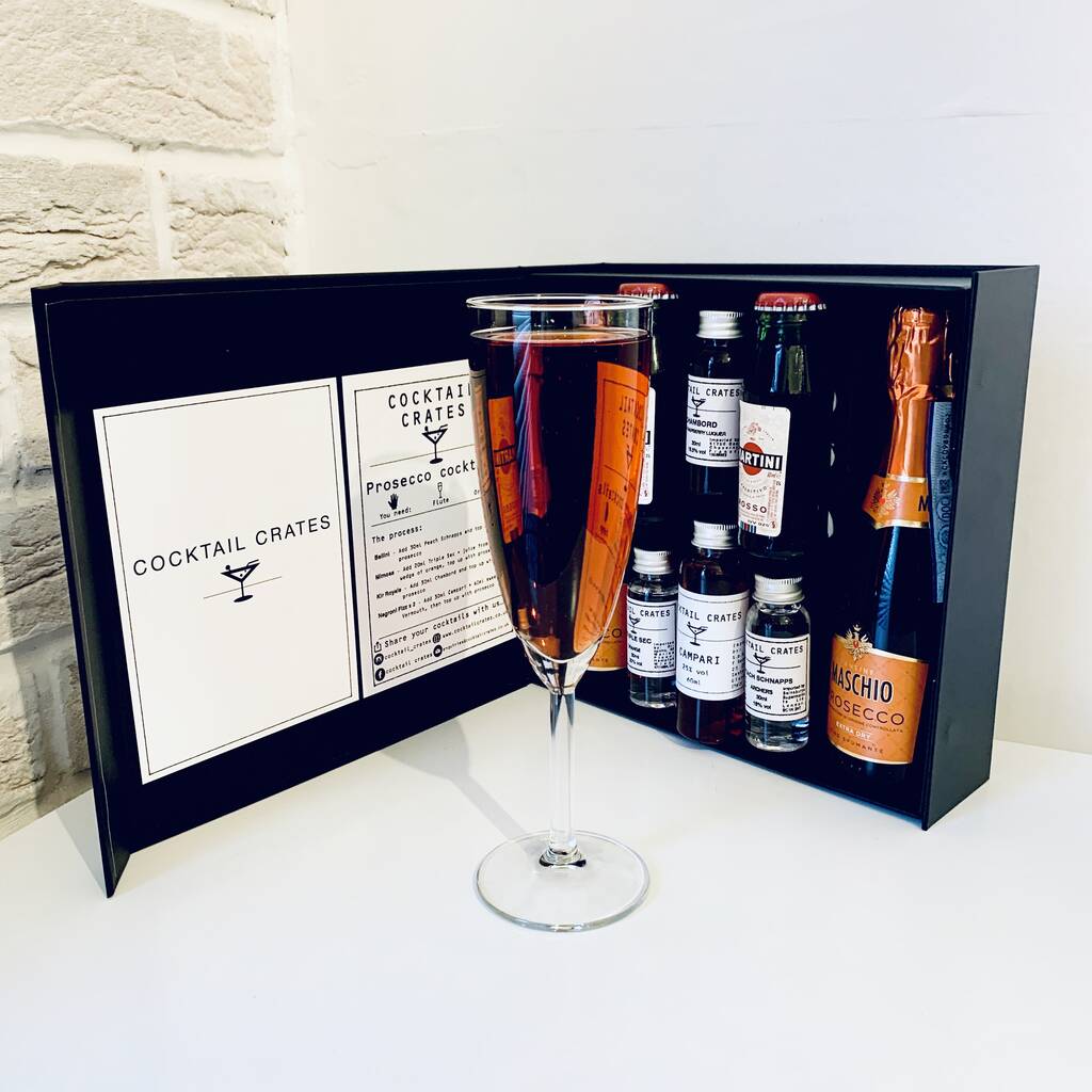 Prosecco Cocktail Gift Box Bellini, Mimosa, Kir Royale, 1 of 5