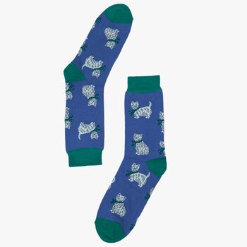 Men's Bamboo Socks Blue Scottie Dog, 2 of 2