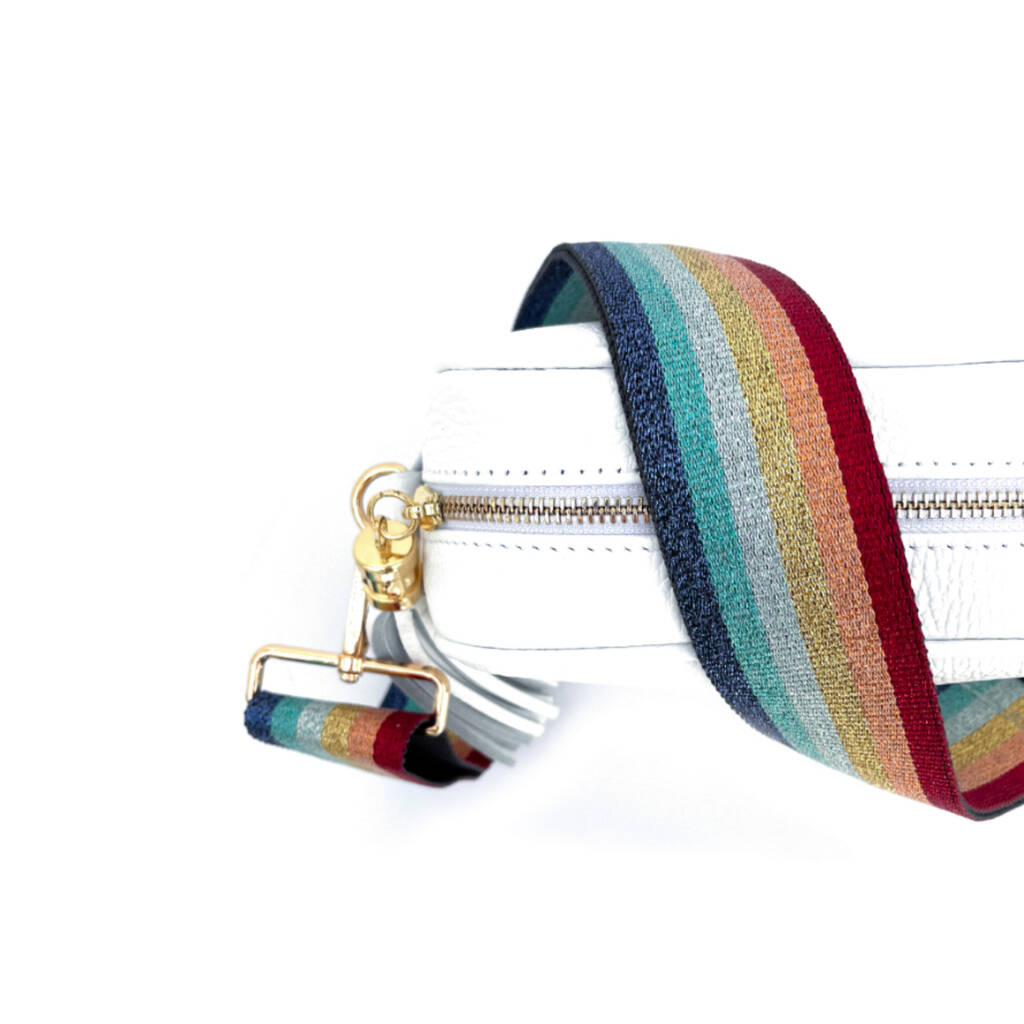 White Leather Crossbody Bag And Rainbow Strap By Apatchy