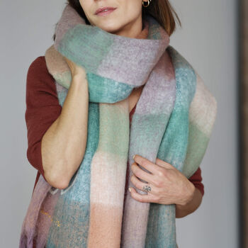 Colour Block Chunky Squares Check Blanket Scarf, 8 of 12