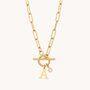 Gold Initial And Birthstone Paperclip T Bar Necklace, thumbnail 2 of 7