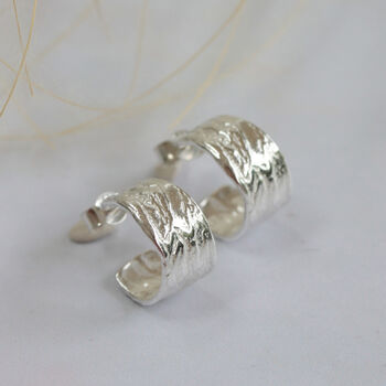 Silver Tree Bark Hoop Earrings, 6 of 8