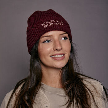 Embroidered Mulled Wine Beanie Hat, 4 of 6