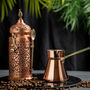 Hand‑Engraved Copper Jar And Solid Copper Coffee Pot Set, Set Of Two, thumbnail 1 of 6