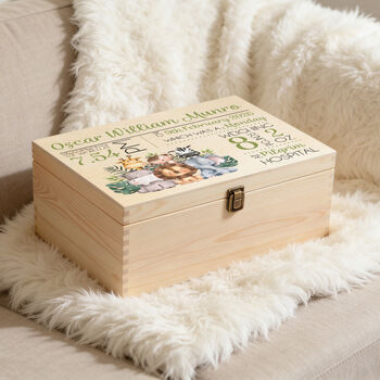 Personalised Baby Jungle Animals Large Wooden Keepsake Box, 5 of 5