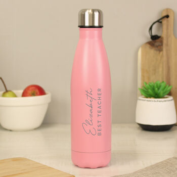 Personalised Name And Message Pink Metal Insulated Drinks Bottle, 2 of 5