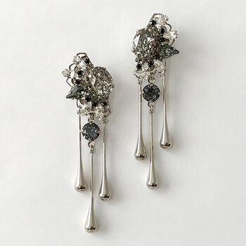 Silver Drop And Swarovski Crystal Fan Earrings, 2 of 4