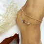 Gold Plated Evil Eye Cross Boho Layered Anklet, thumbnail 1 of 4
