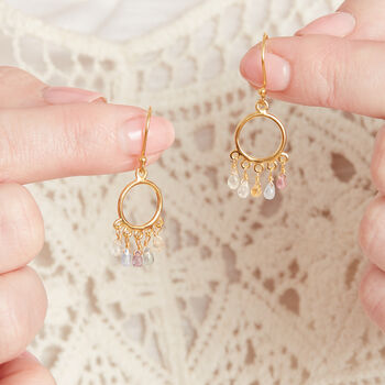 Pastel Sapphire Beaded Hoops Gold Vermeil Earrings, 6 of 7