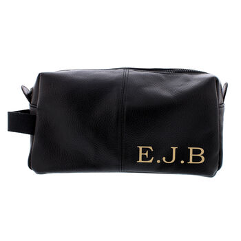 Personalised Luxury Initials Black Leatherette Wash Bag, 4 of 5