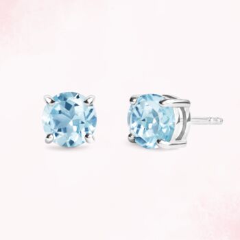 Blue Topaz Round Stud Earrings In Sterling Silver And Gold, 2 of 11