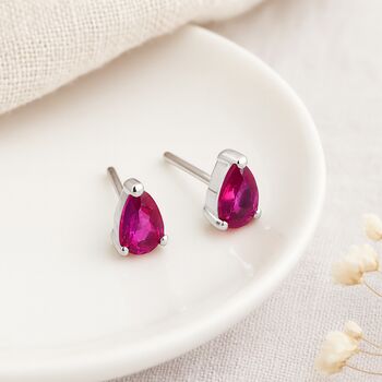 Sterling Silver Ruby Teardrop Stud Earrings – 6mm, 3 of 6